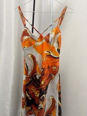 Orange Marble Print Satin Dress